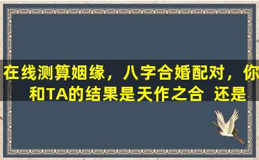 在线测算姻缘，八字合婚配对，你和TA的结果是天作之合  还是有缘  无分